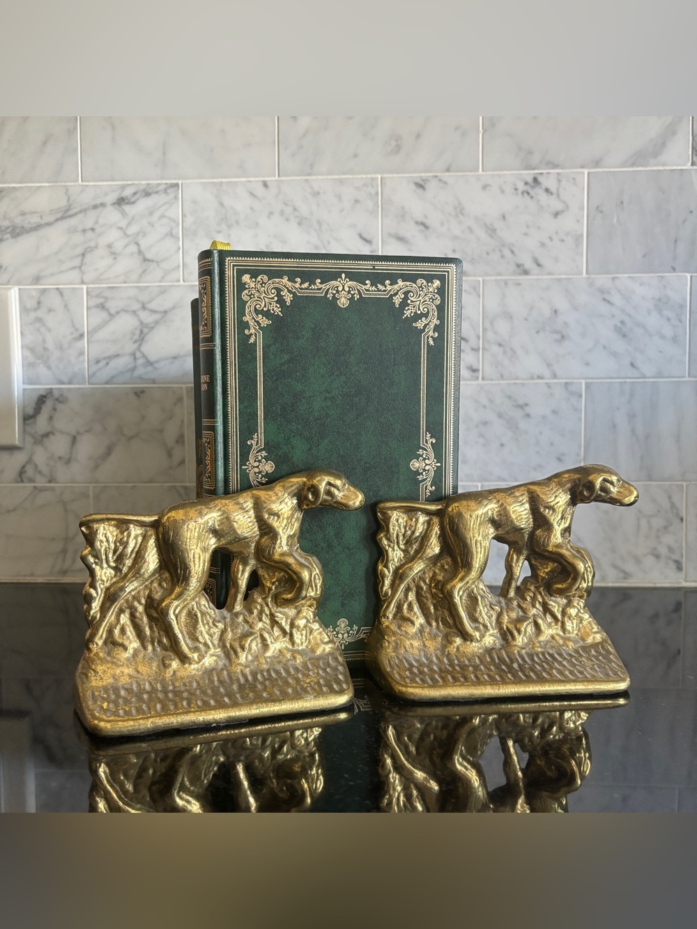 Vintage Brass Pointer / Setter Dog Bookends, Moigniez Style, Rustic Farmhouse